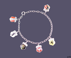 Sterling Silver and Enamel Charm Bracelet w/ 6 Charms of German Places