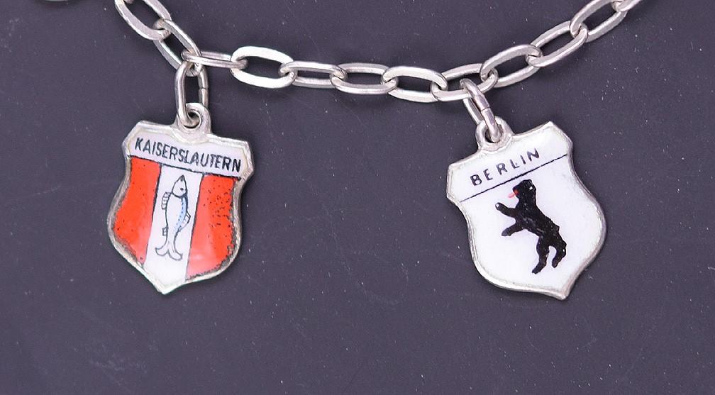 Sterling Silver and Enamel Charm Bracelet w/ 6 Charms of German Places