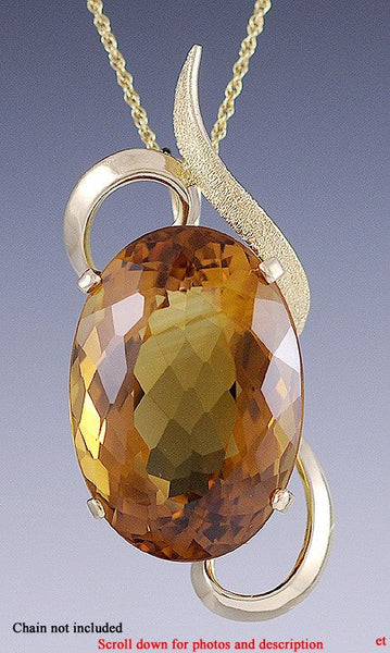 Stunning 18k Yellow Gold & Huge Faceted Honey Citrine Pendant