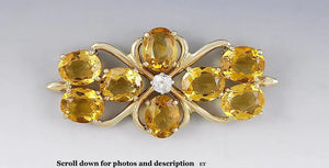 Gorgeous 14K Yellow Gold Pin Diamond and Citrine Brooch