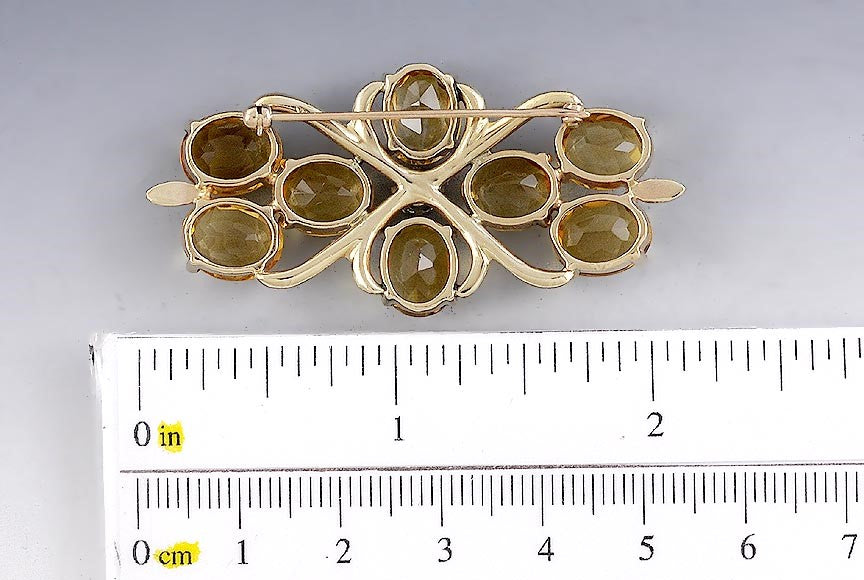 Gorgeous 14K Yellow Gold Pin Diamond and Citrine Brooch