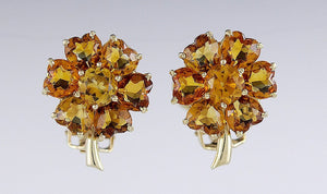 Stunning 14K Yellow Gold Honey Orange Citrine Flower Floral Clip Earrings