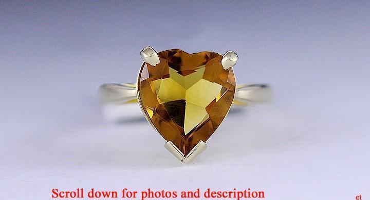 Vibrant 14K Yellow Gold & Faceted Heart ~2.8CT Citrine Stone Ring Size 5.75