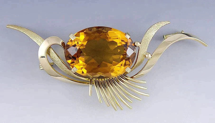 Dazzling 18k Yellow Gold Huge Faceted Citrine Brooch/Pin