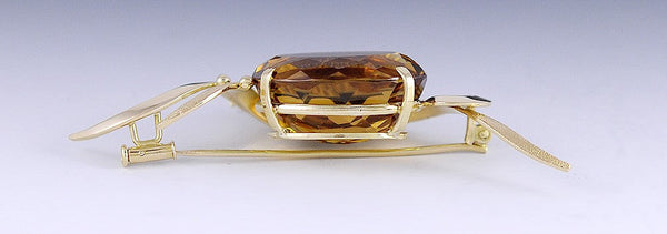 Dazzling 18k Yellow Gold Huge Faceted Citrine Brooch/Pin