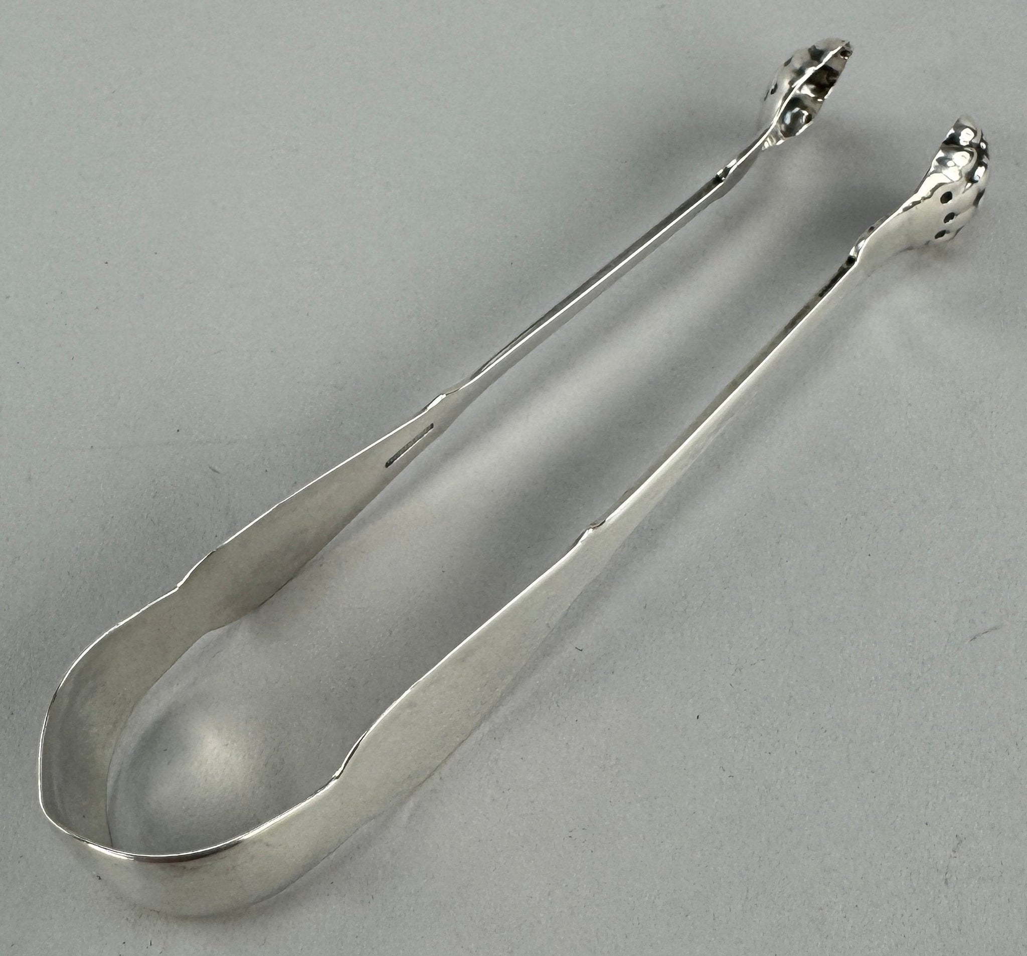 American circa 1825 Large Coin Silver Tongs by Rockwell