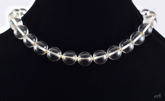 Vintage Polished Round Rock Crystal Collar-Style Necklace Sterling Silver Clasp