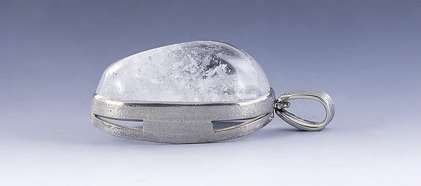 Lovely Icy Snowy 14K White Gold and Quartz Pendant