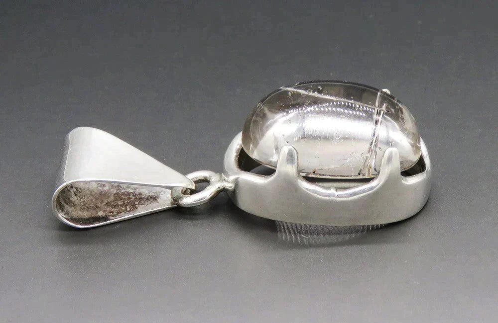 Large Oval Rutilated Quartz and Sterling Silver Pendant