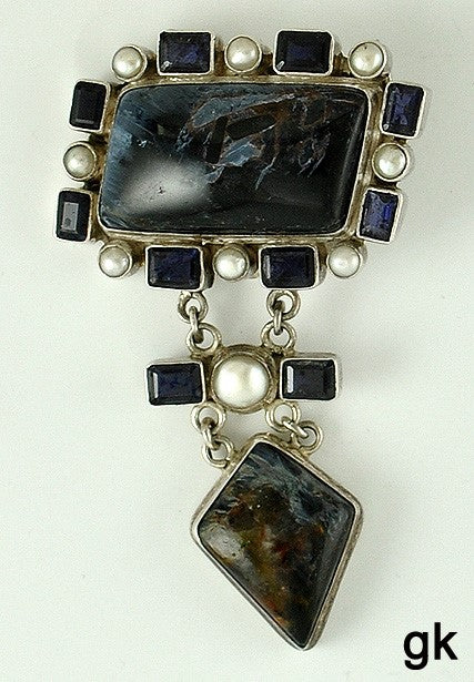 Wonderful Sterling Silver Large Genuine Pietersite (tempest stone) Pendant/Slide