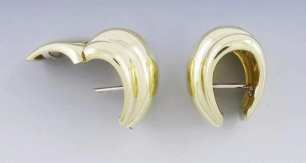 Stunning Italian 18K Yellow Gold Hoop Huggie Stud Earrings