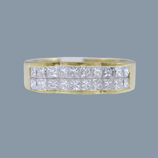 18K Yellow Gold and Princess Cut ~1.8ct Diamond Band Ring