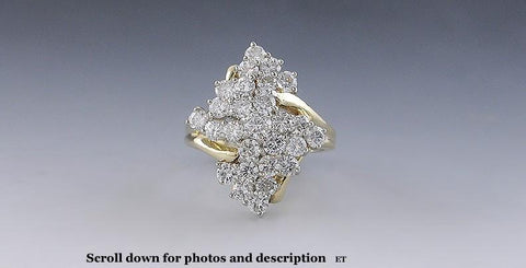 Stunning 14K Yellow Gold 1.5-2ct Diamond Cluster Ring Size 7