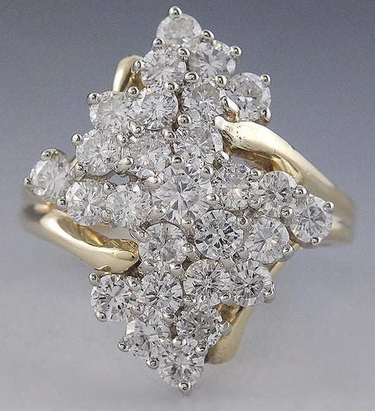 Stunning 14K Yellow Gold 1.5-2ct Diamond Cluster Ring Size 7