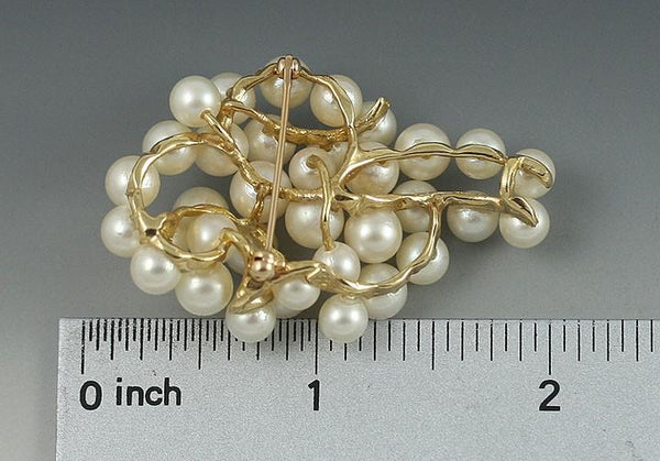 Radiant Pearl Cluster of Grapes 14k Gold Large Brooch Pin Modern