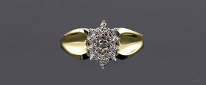 Luminous 10k Yellow Gold and Diamond Cluster Ring Wide Band Size 7