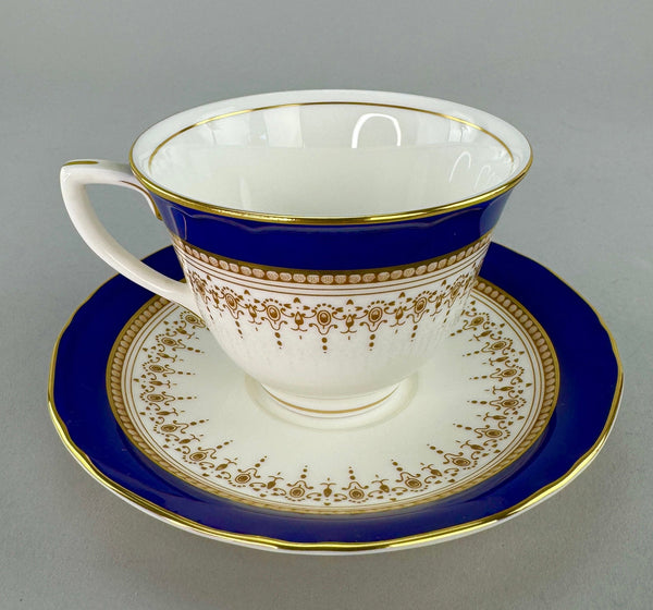 Superb Set 8 Royal Worcester Regency Tea Cups and Saucers Cobalt Blue Gilt