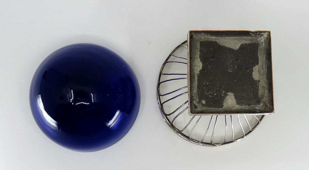 Lovely c1770-1800 Old Sheffield Fused Silverplate Cobalt Glass Sugar Basket Bowl