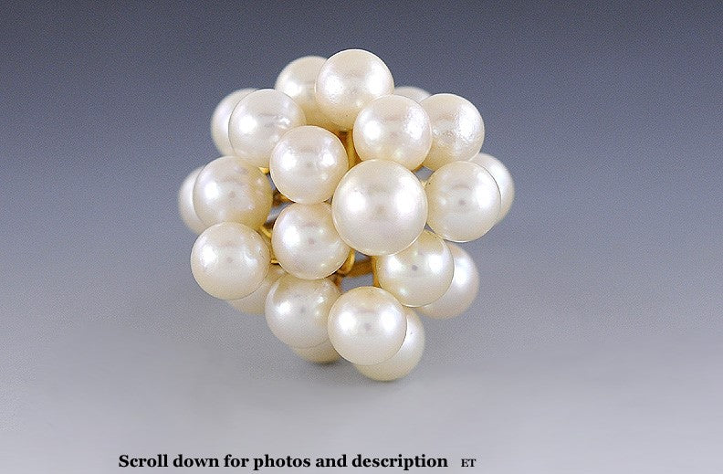 Fabulous 14k Yellow Gold & Cluster Of Pearls Cocktail Ring Size 6.5