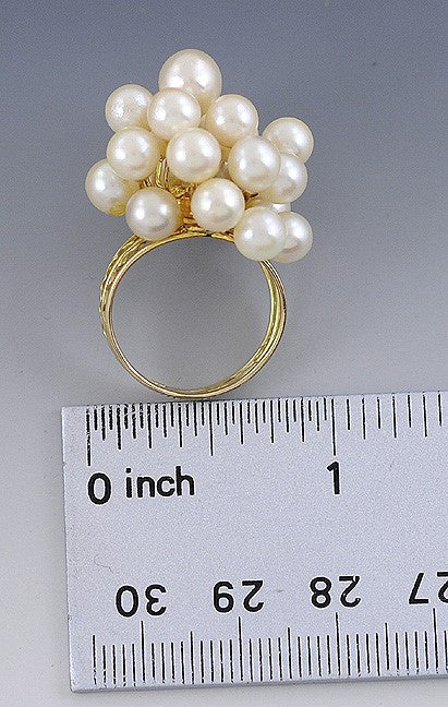 Fabulous 14k Yellow Gold & Cluster Of Pearls Cocktail Ring Size 6.5