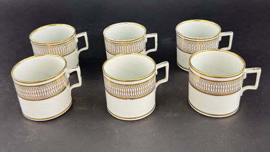 Set 6 1790-1820 English White Gold Porcelain Straight Sided Coffee or Tea Cups
