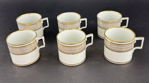 Set 6 1790-1820 English White Gold Porcelain Straight Sided Coffee or Tea Cups