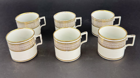 Set 6 1790-1820 English White Gold Porcelain Straight Sided Coffee or Tea Cups