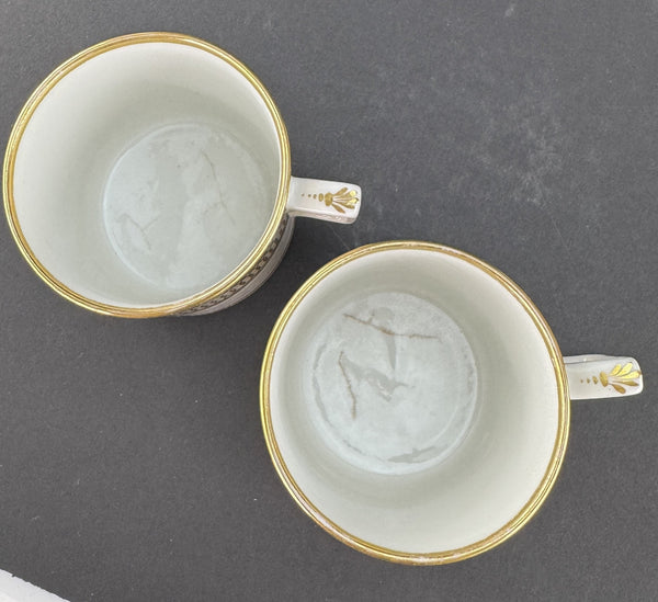 Set 6 1790-1820 English White Gold Porcelain Straight Sided Coffee or Tea Cups