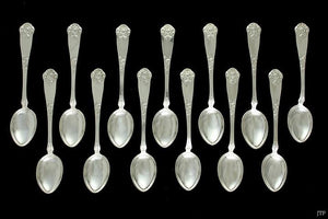 13 Antique c1920 Norwegian Silver Hand Hammered Floral Coffee Spoons 4 3/4"