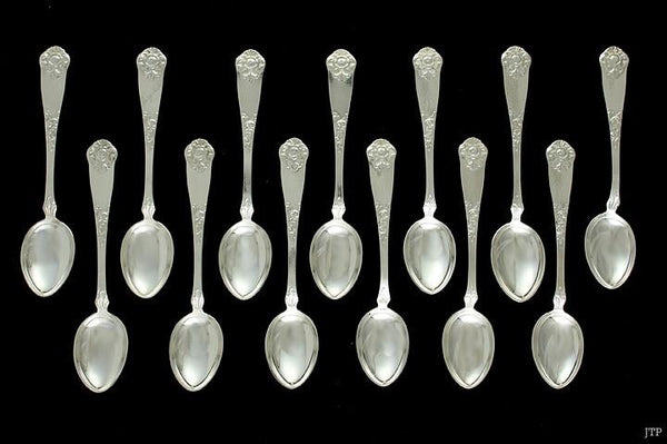 13 Antique c1920 Norwegian Silver Hand Hammered Floral Coffee Spoons 4 3/4"