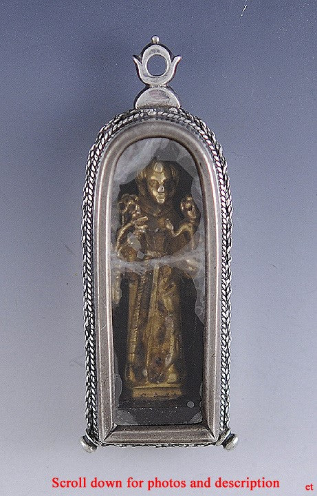 Gilt Icon Figurine In Silver Mica Box St Anthony Of Padua