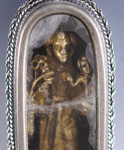 Gilt Icon Figurine In Silver Mica Box St Anthony Of Padua