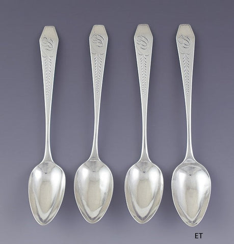Antique c1810 American Coin Silver Coffin End Tea Coffee Spoons 5 7/8"