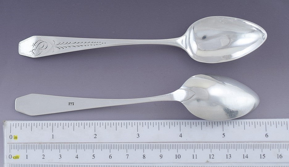 Antique c1810 American Coin Silver Coffin End Tea Coffee Spoons 5 7/8"