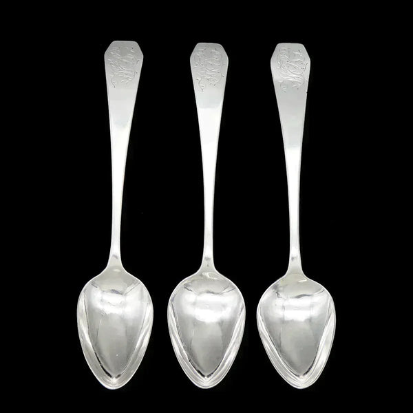 3 Antique c1800 NYC Coin Silver Coffin End John Peter Targee Tea Coffee Spoons