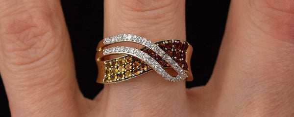 Vibrant 10k Yellow Gold Cognac & Diamond Look Stones Ring Band Size 6.75