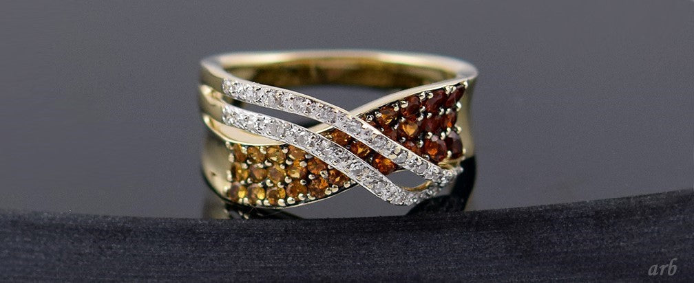 Vibrant 10k Yellow Gold Cognac & Diamond Look Stones Ring Band Size 6.75