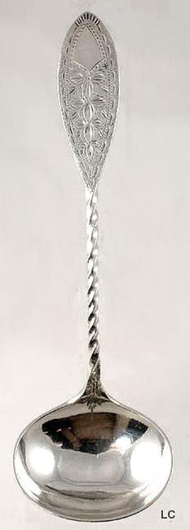 c1845 Antique JE Caldwell Coin Silver Engraved Twist Cream Gravy Sauce Ladle