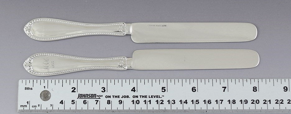 c1853 Great set 6 American Coin Silver Breakfast Knives by Jones, Ball & Co