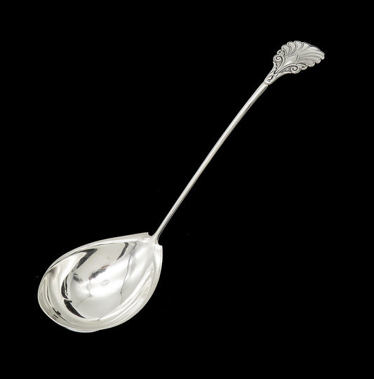 Stunning Coin Silver Large Soup Punch Ladle Grecian Pattern Gorham 12in