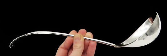 Stunning Coin Silver Large Soup Punch Ladle Grecian Pattern Gorham 12in