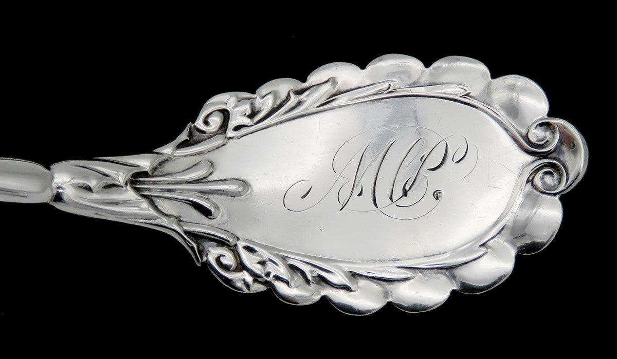 Stunning Coin Silver Large Soup Punch Ladle Grecian Pattern Gorham 12in