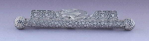 c1865-1880 American Antique Sterling Silver Shiebler? Medallion Bar Pin Brooch