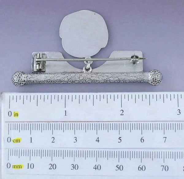 c1865-1880 American Antique Sterling Silver Shiebler? Medallion Bar Pin Brooch