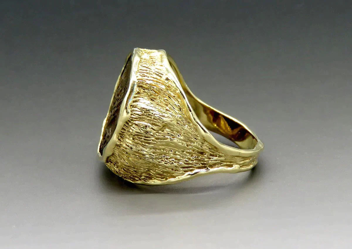 14K Yellow Gold Ring Ancient Bronze Coin 40 CE Bronze Jewish Pruta Agrippa I