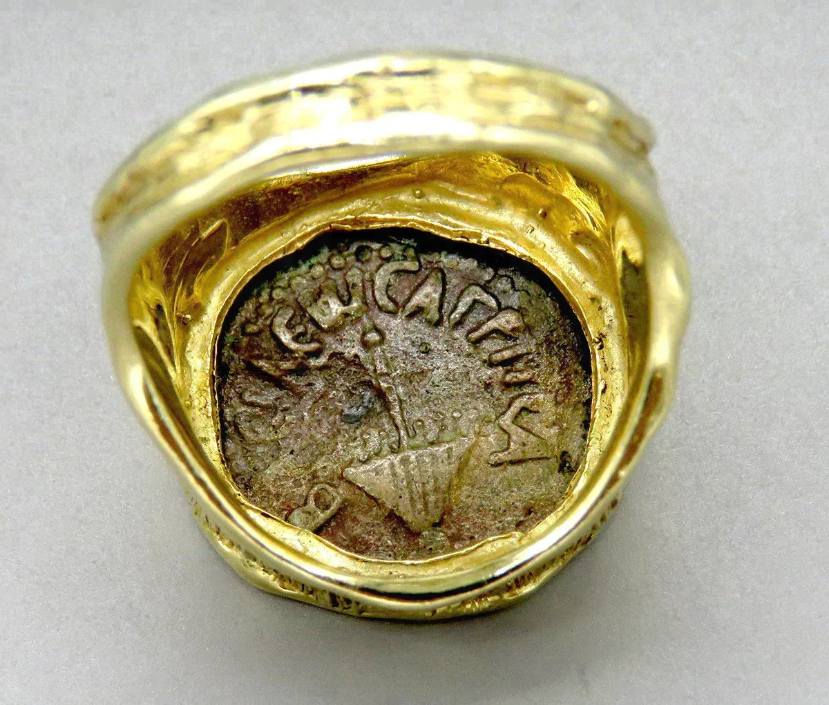 14K Yellow Gold Ring Ancient Bronze Coin 40 CE Bronze Jewish Pruta Agrippa I