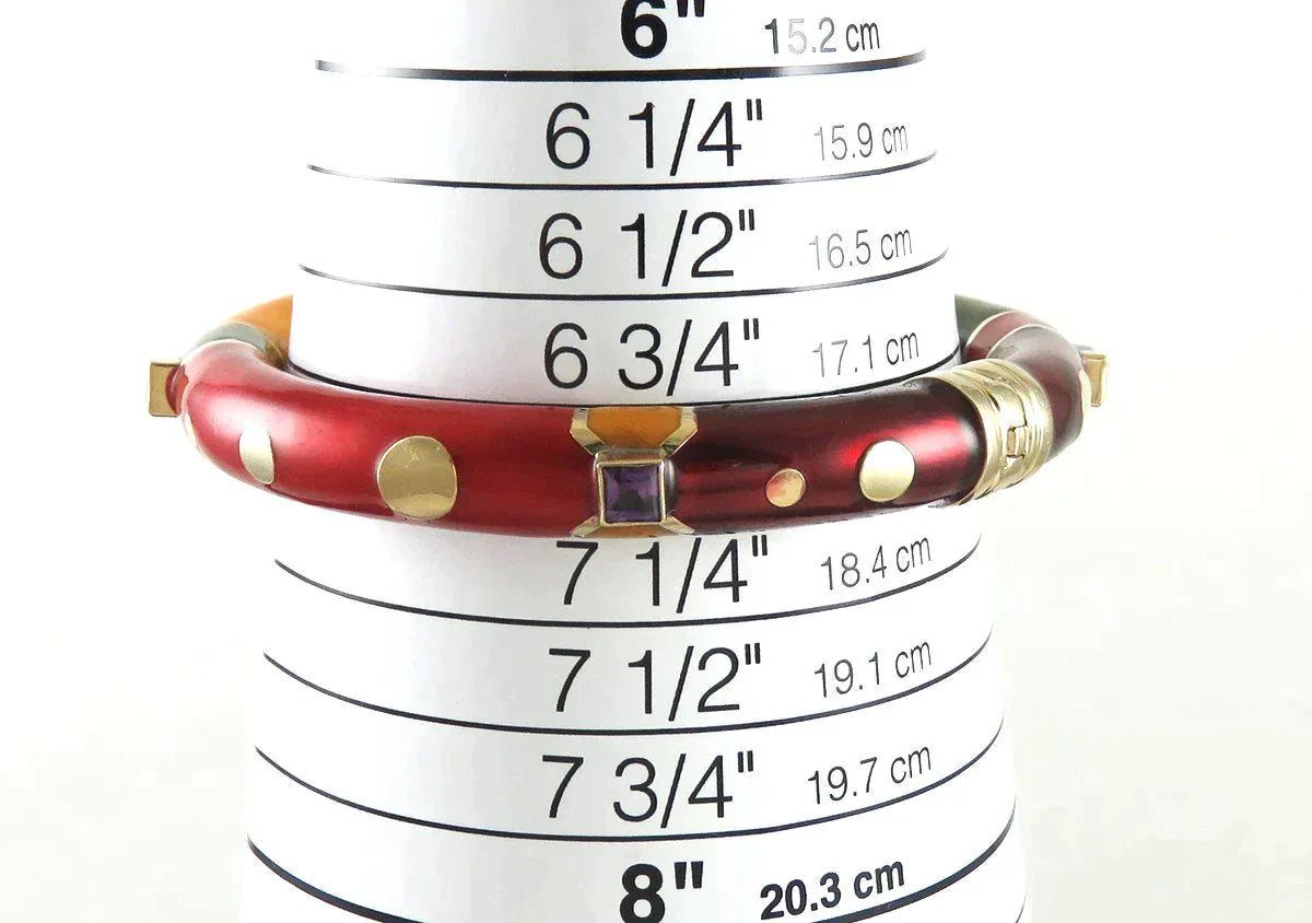 14K Yellow Gold Sterling Silver Amethyst Multi-Colored Enamel Bangle Bracelet