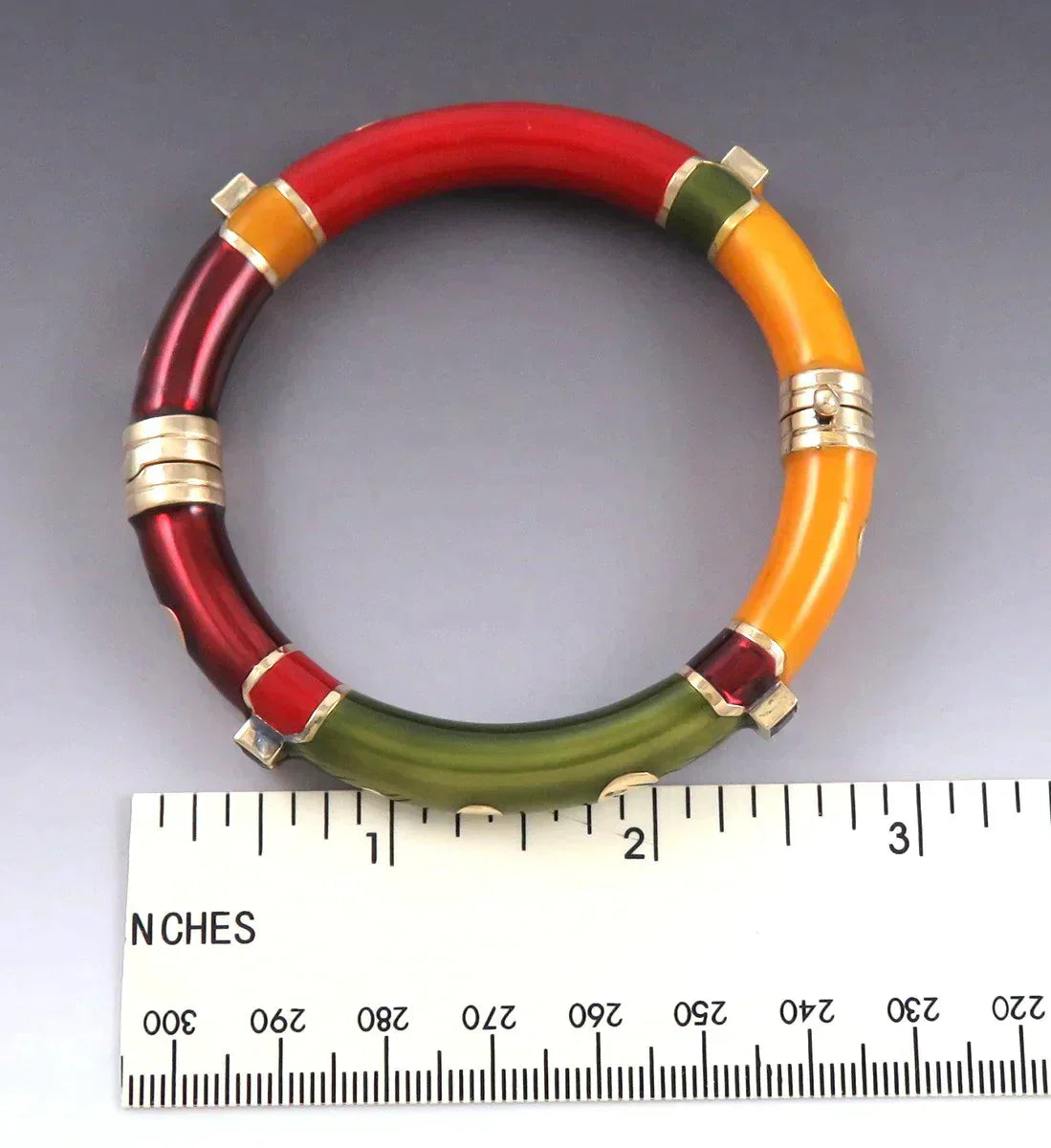 14K Yellow Gold Sterling Silver Amethyst Multi-Colored Enamel Bangle Bracelet