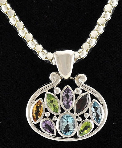 Beautiful Sterling Silver Pendant and Necklace Genuine Stones Amethyst Topaz