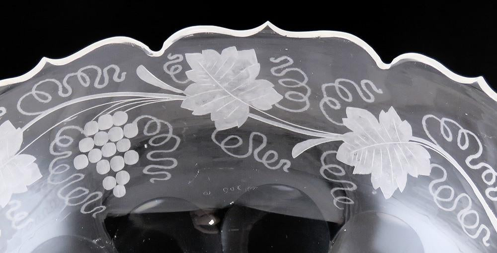 Antique c1850 Engraved Crystal Glass Centerpiece Pedestal Compote Bowl Grapes
